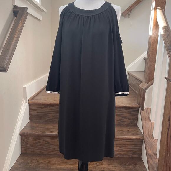 Trina Turk Black Sicily Cold-shoulder Rhinestone Detail Cocktail Dress Size 4 - Picture 2 of 12